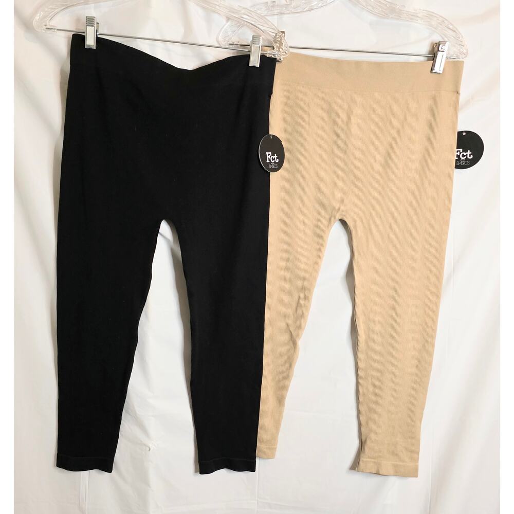 Lot of 2 Fct with love Basics Leggings 1 Black 1 Tan Women's Size Large NWT